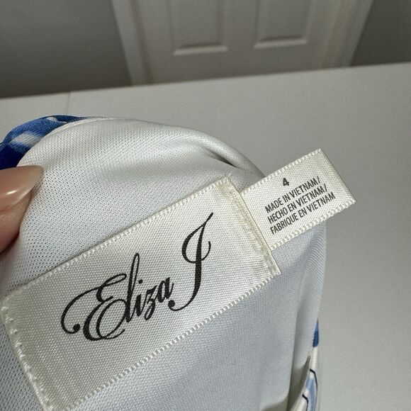 Eliza J Womens Dress 4 Blue Palm Leaf Jersey Knit Ruched Tropical Resort Vacay - Picture 10 of 12